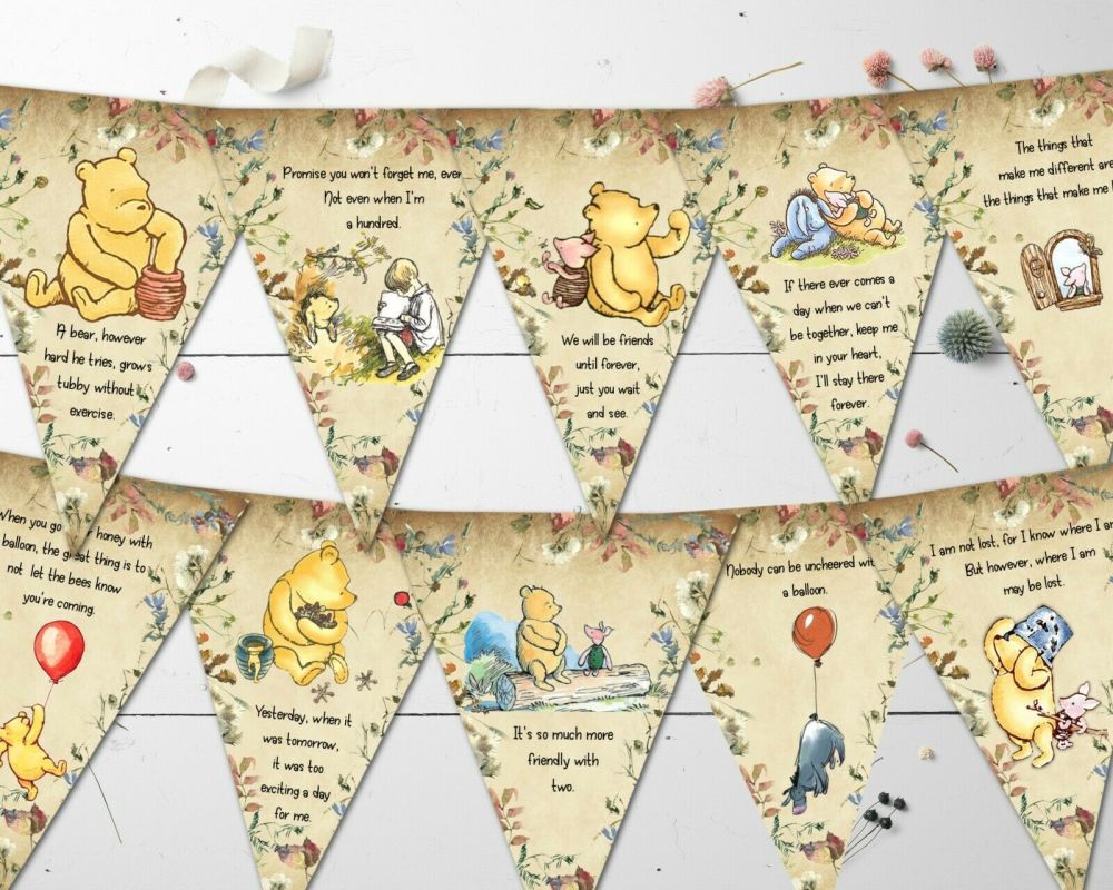 Winnie the Pooh Vintage Style Wildflowers Bunting/Banner with Ribbon - 12 F