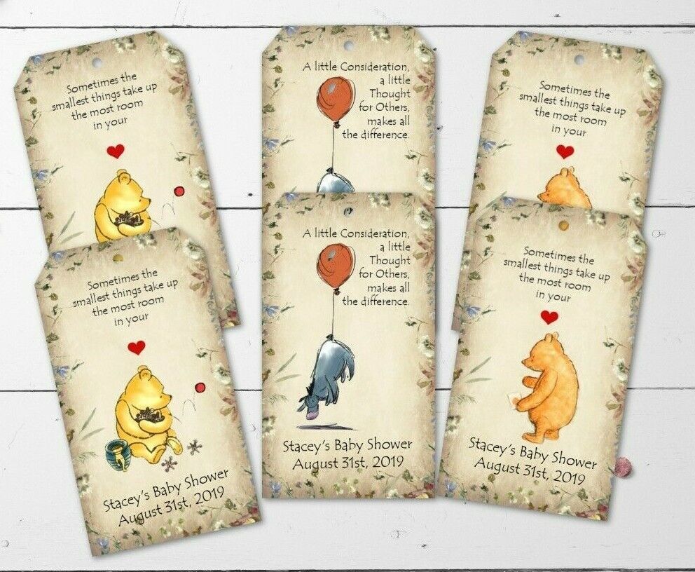 6 Winnie the Pooh Personalised Gift Tags - Birthday Christening Baby Shower