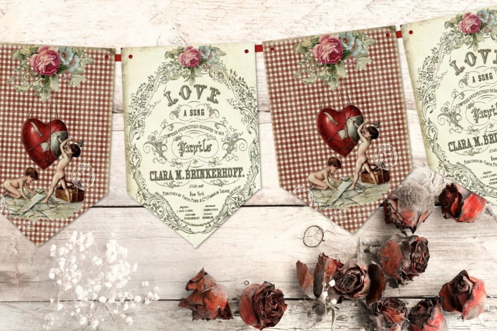 Vintage Cupid Valentine Wedding Engagement Bunting & Ribbon