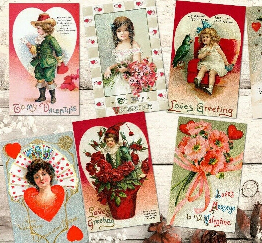 8 Love's Greeting Valentine Cards Tags Embellishments - With or Without Hol