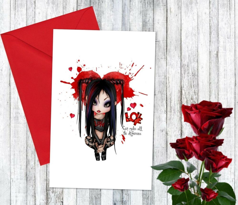 Love can Make All the Difference Gothic Valentine's Greetings Card & Envelope
