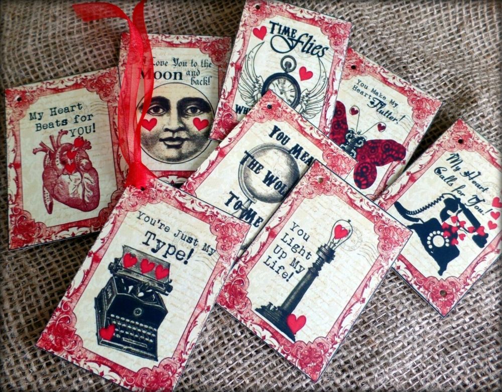 8 Valentine Love Themed Vintage Style Gift Tags