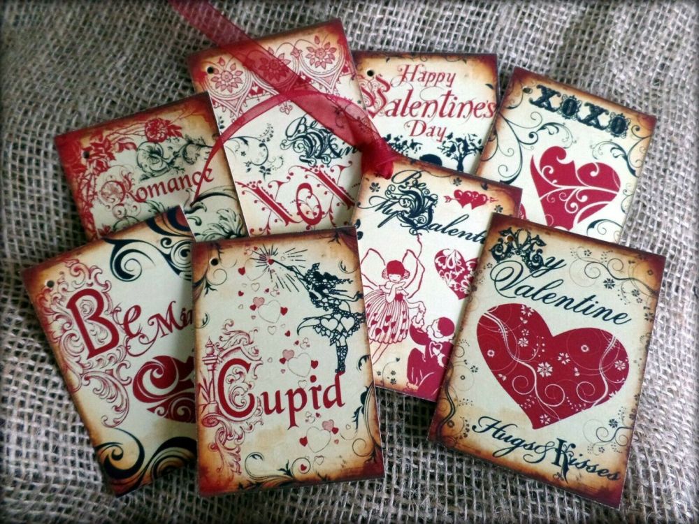 8 Vintage Style Valentines Themed Gift Tags