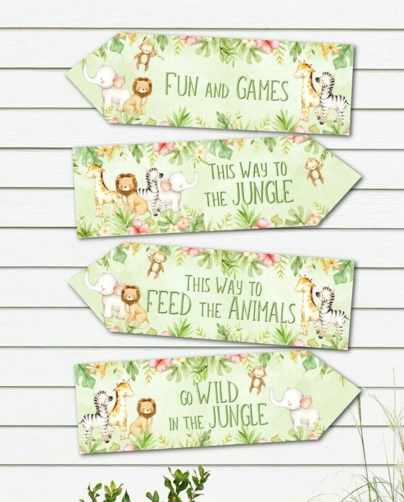 4 Go Wild in the Jungle Safari Animal Party Decor Arrows - Can be Personalised
