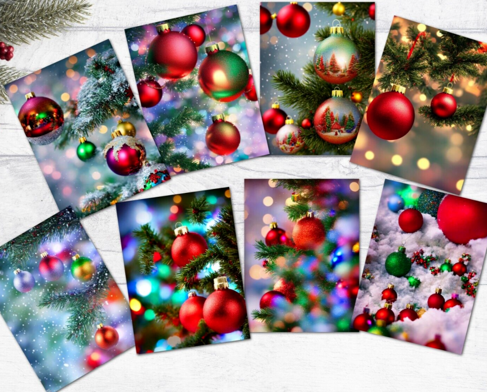 8 Christmas ATC Tags/Toppers Tree Bauble Decorations Original Artwork (Set 1)