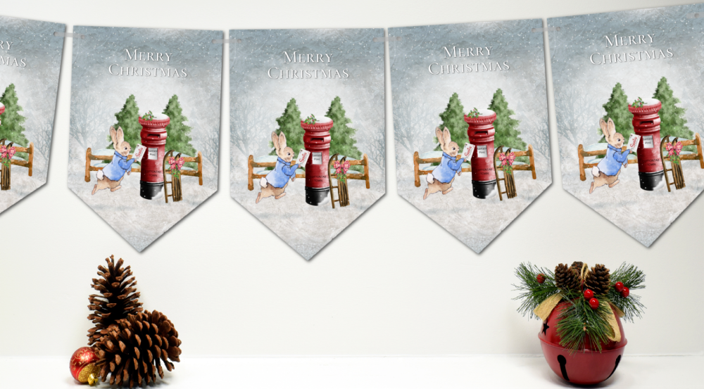 Peter Rabbit Christmas Bunting/Banner & Ribbon