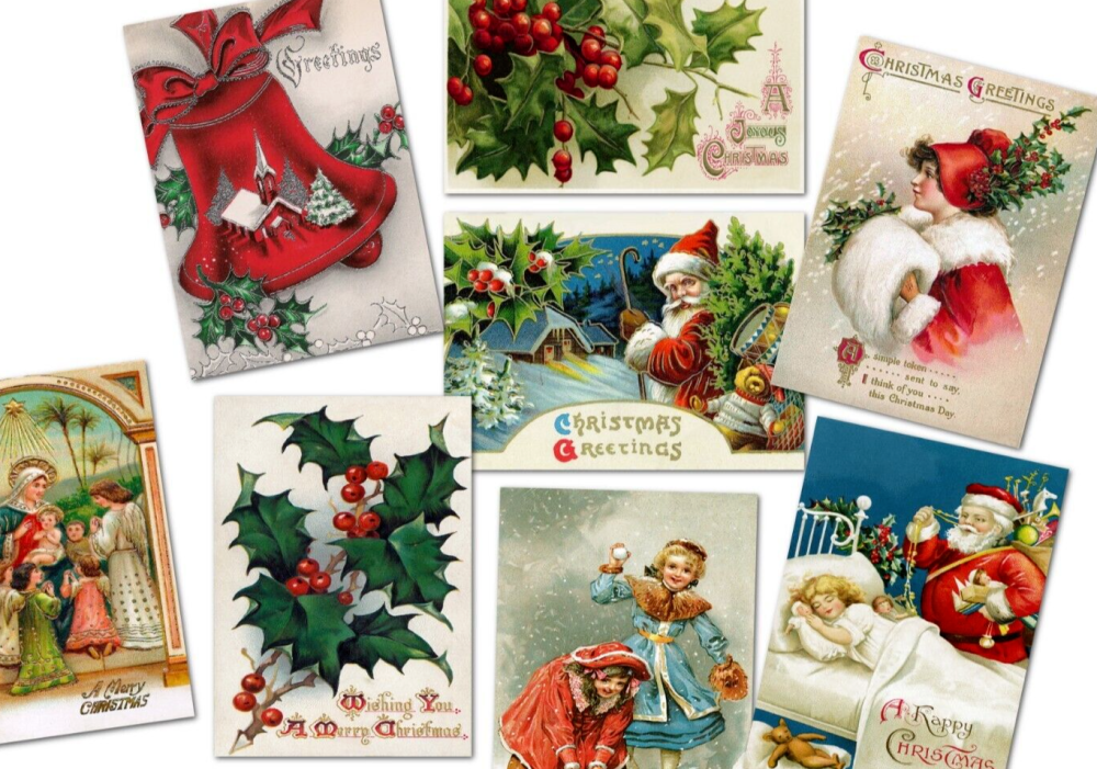 Set of 8 Vintage Retro Victorian Christmas Card Style Christmas ATC Tags/To
