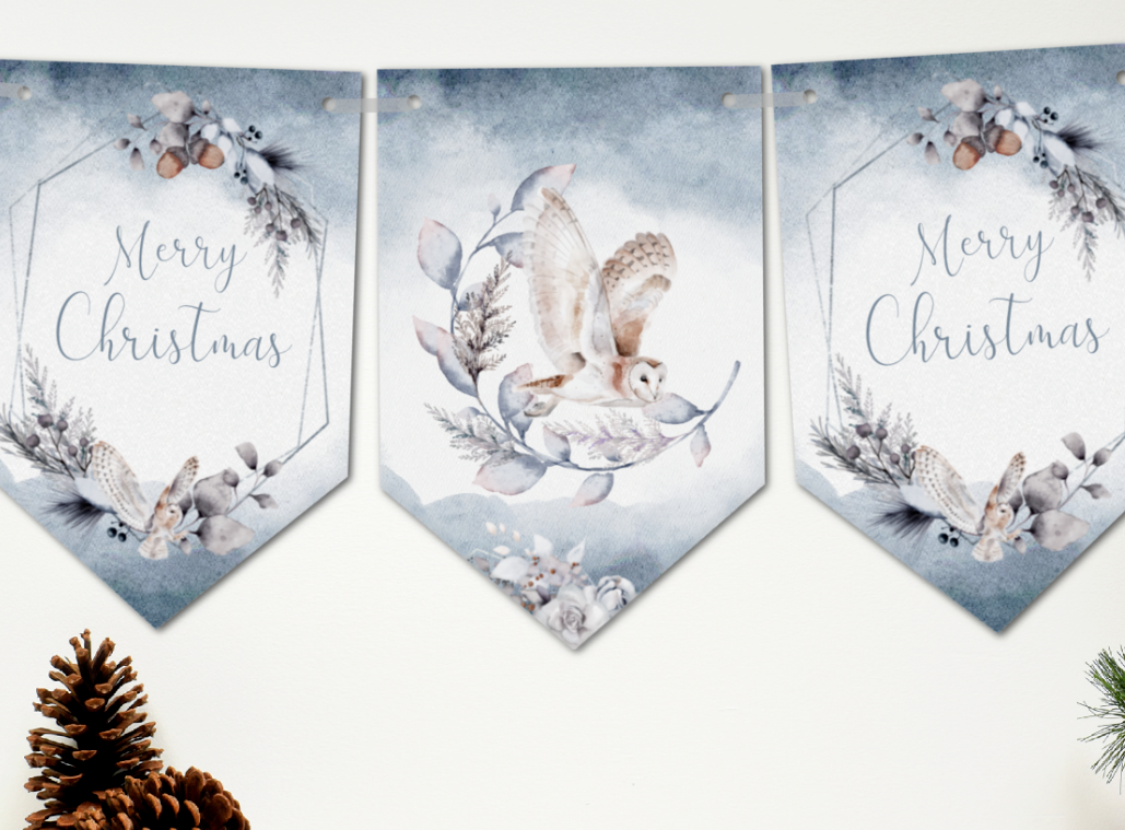Winter Woodland Owl Christmas Bunting/Banner & Ribbon