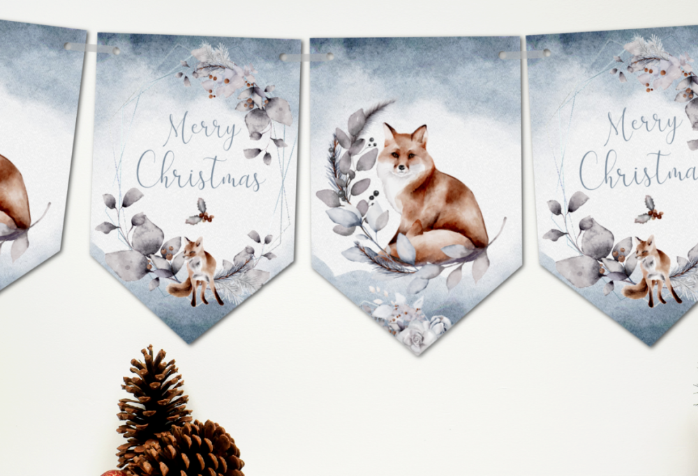 Winter Woodland Fox Christmas Bunting/Banner & Ribbon