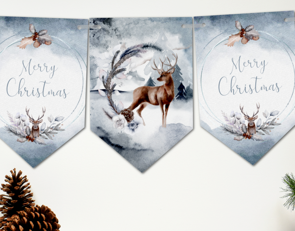 Winter Woodland Stag Christmas Bunting/Banner & Ribbon