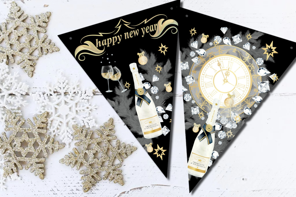 New Year's Eve Bunting Happy New Year Party Decoration - 3m / 12 Flags