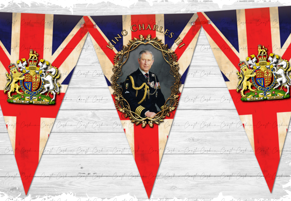 King Charles III Coronation Bunting Vintage Style Union Jack Celebrating the New King