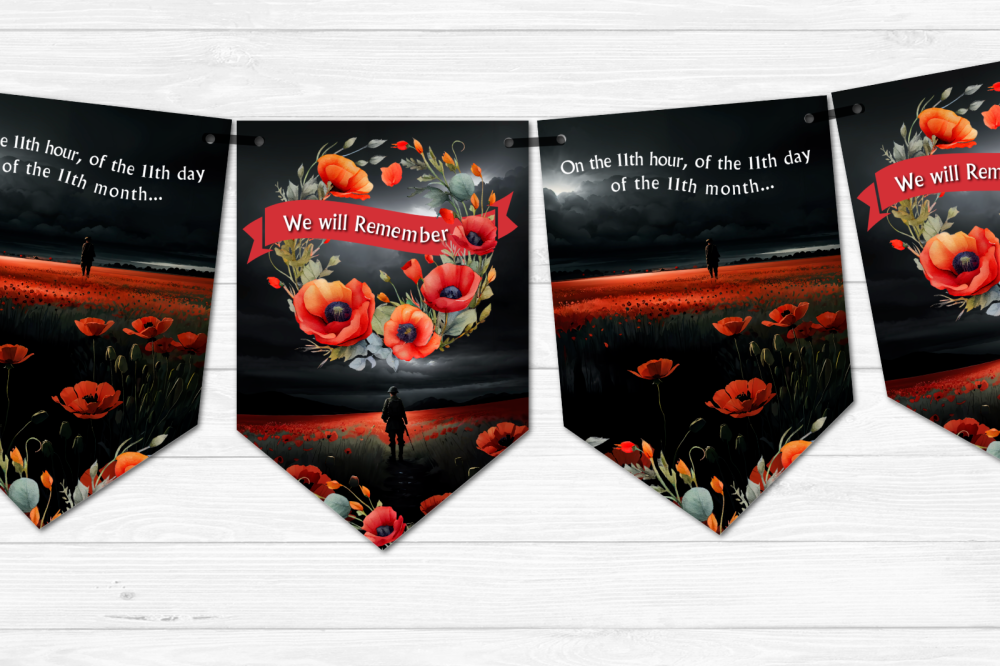 Remembrance Day Bunting Poppy 'We Will Remember' Armed Forces Bunting