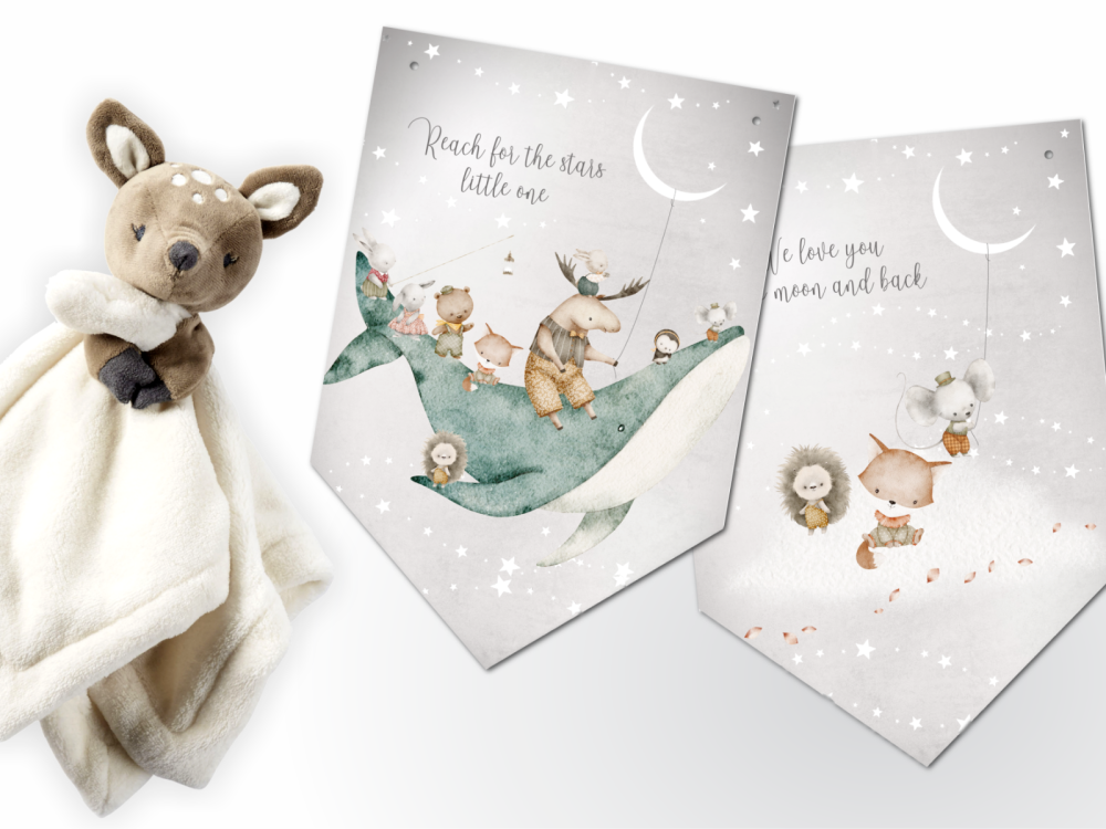 Woodland Animals Baby's Nursery Bunting & Ribbon - Reach for the Stars