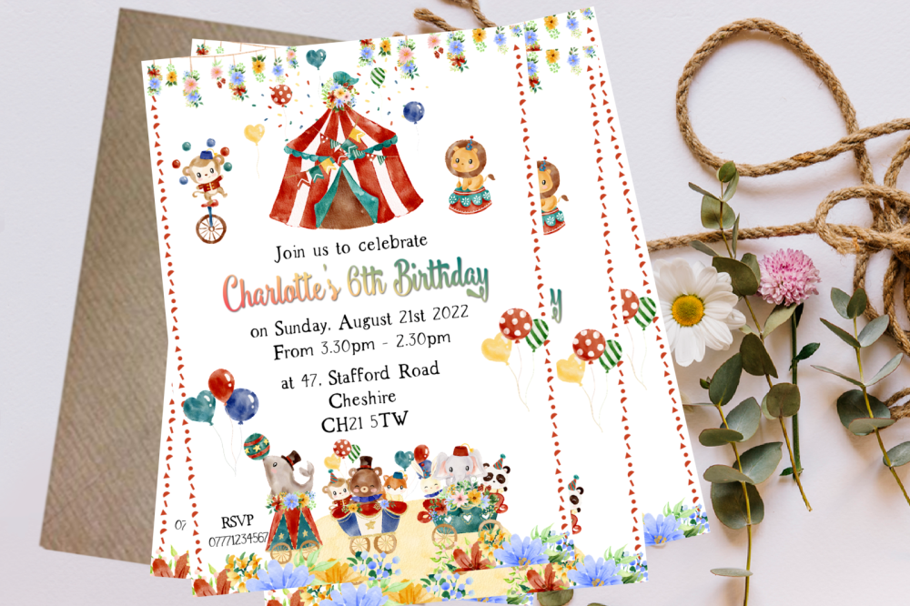 Personalised Circus Carnival Party Invitations & Envelopes