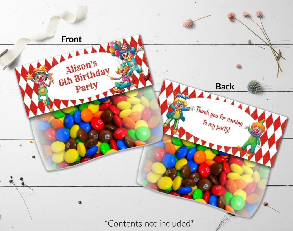 4 Personalised Circus Party Sweet Bags & Card Toppers - Any Occasion