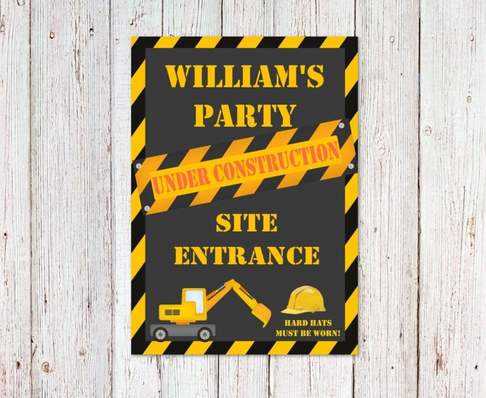 Personalised Construction Building Site Birthday Party Welcome Sign