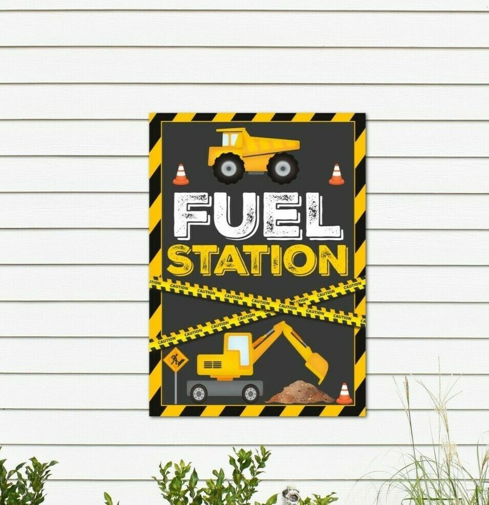 Construction Building Site Birthday Party Fuel Food Station Sign