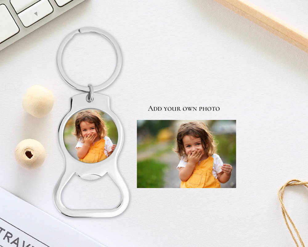 Personalised Photo Bottle Opener Keyring & Free Gift Box - Add Your Own Photo