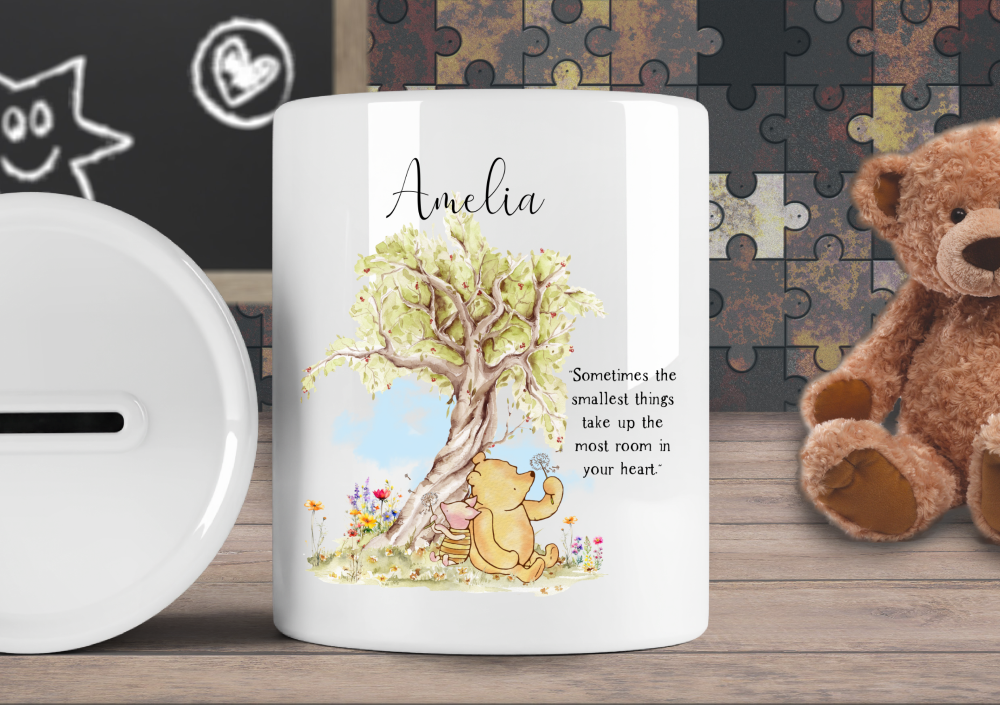 Personalised Winnie the Pooh Money Box With Quote