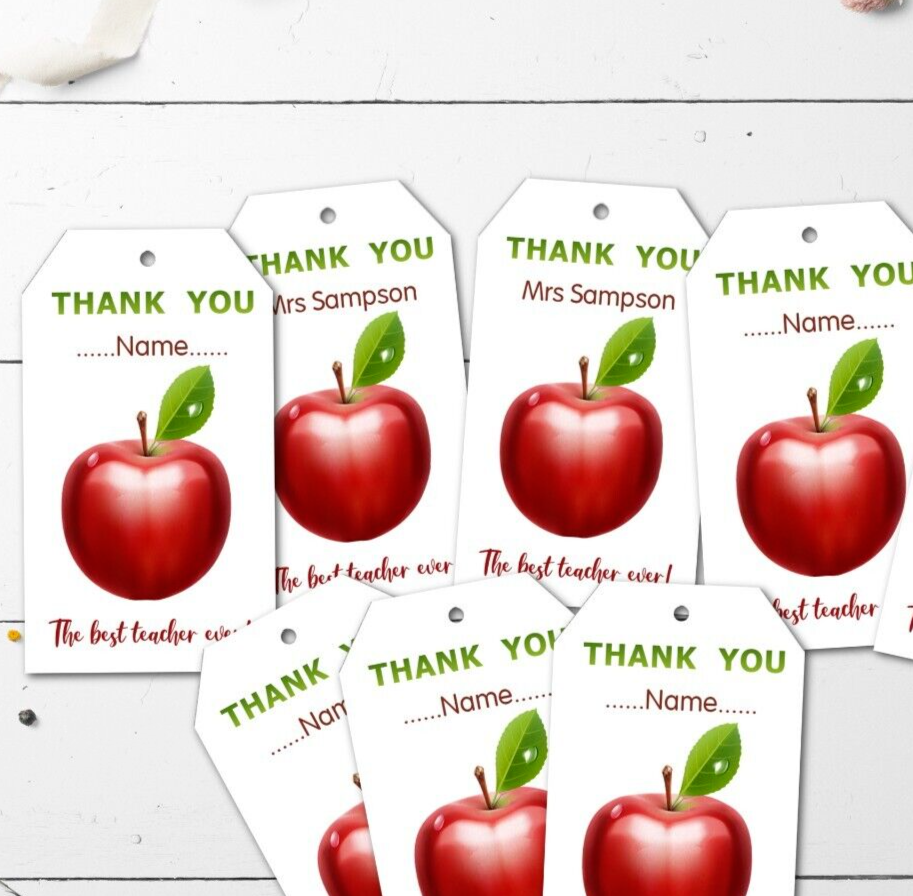 10 Thank You The Best Teacher Ever! Gift Tags & Ribbon Personalised