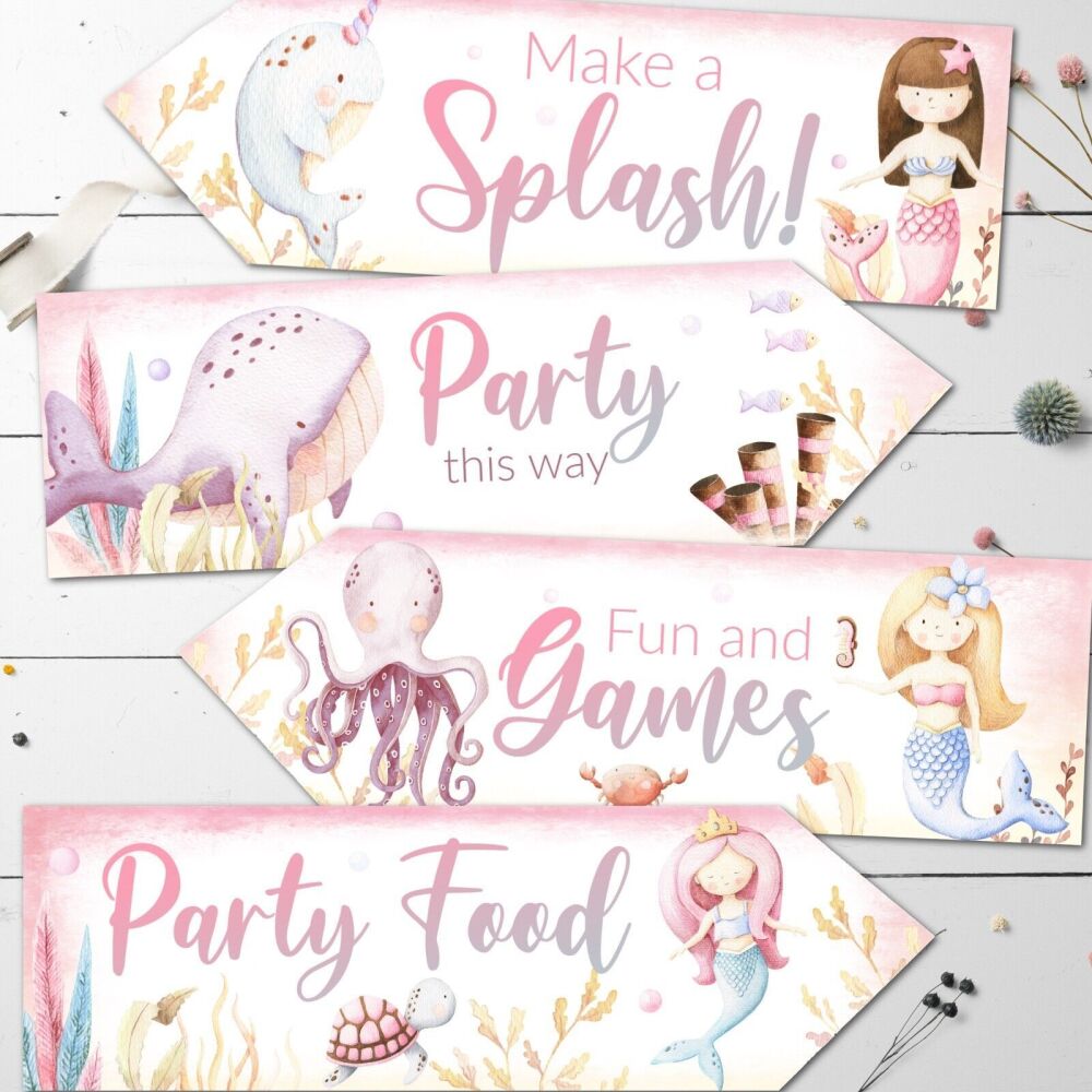 Pink Nautical Under the Sea Party Arrows Signs - Any Occasion