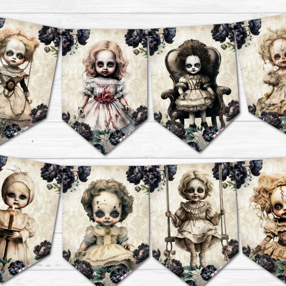 Halloween Bunting Gothic Haunted Dolls Horror Themed Party Decoration