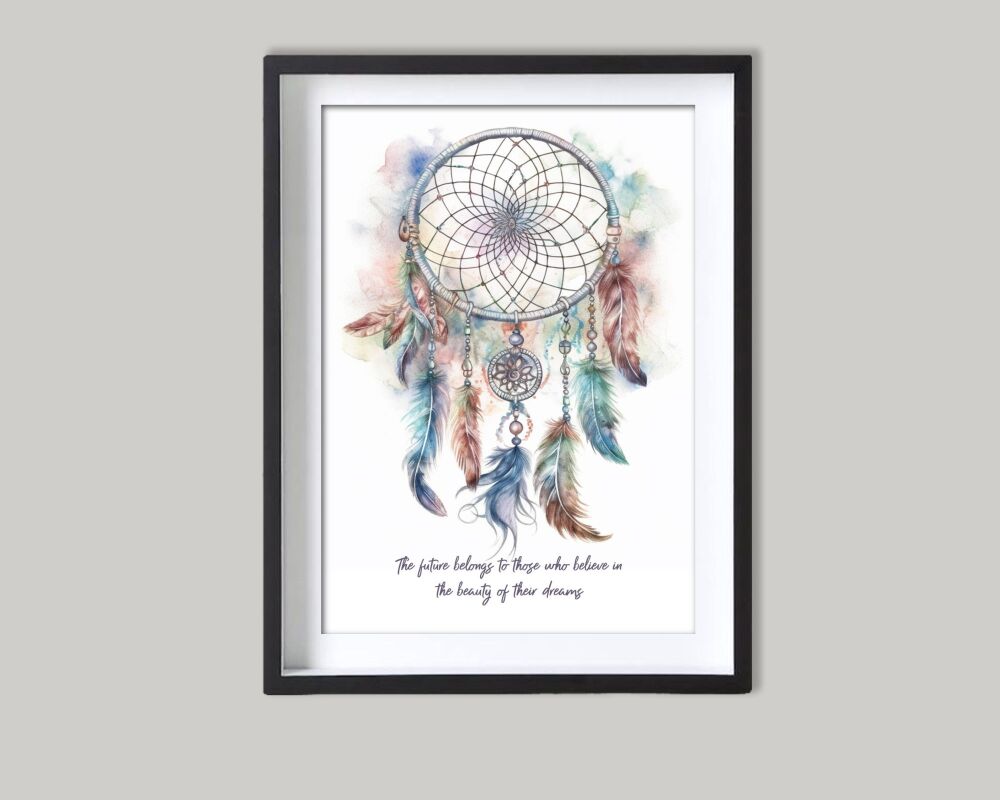 Dreamcatcher Print Boho Wall Art Sign With Quote
