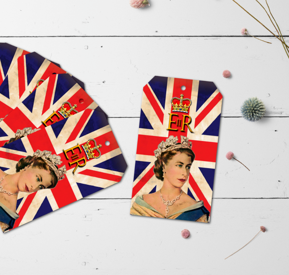 8 Vintage Style Union Jack Platinum Jubilee Queen Elizabeth Gift Tags & String