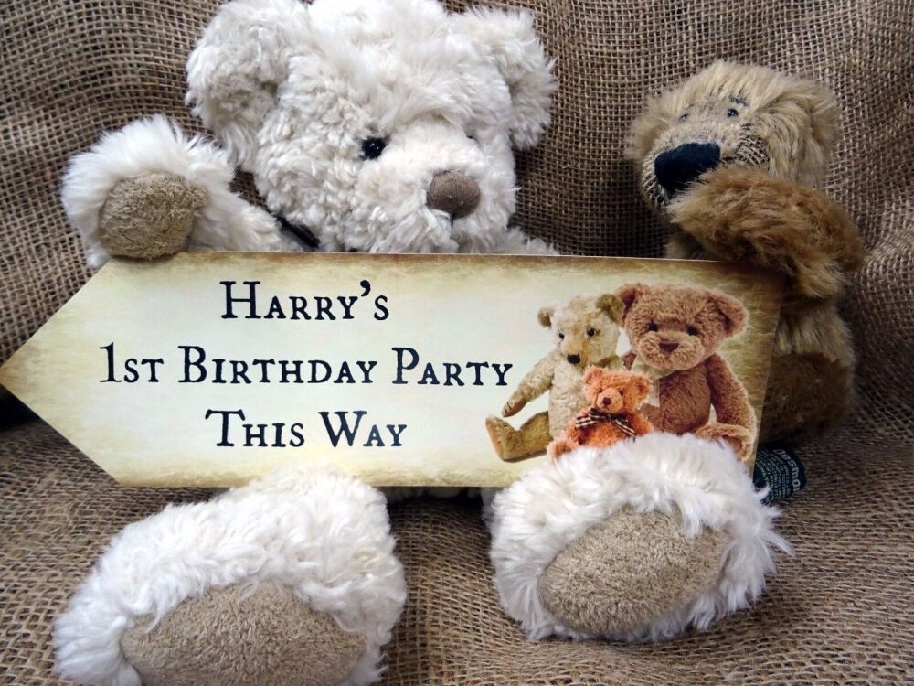 Set of 4 Personalised Teddy Bear's Picnic Large Party Decoration Arrows