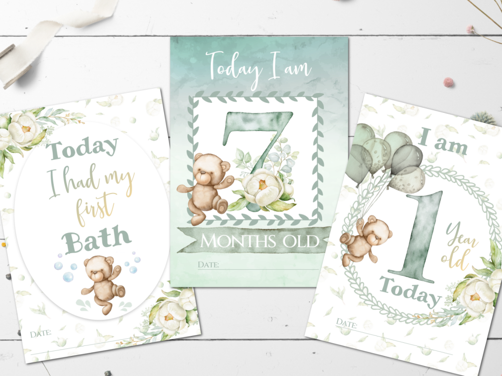 Teddy Bear First Year Baby Milestone Memory Cards - 24 Cards