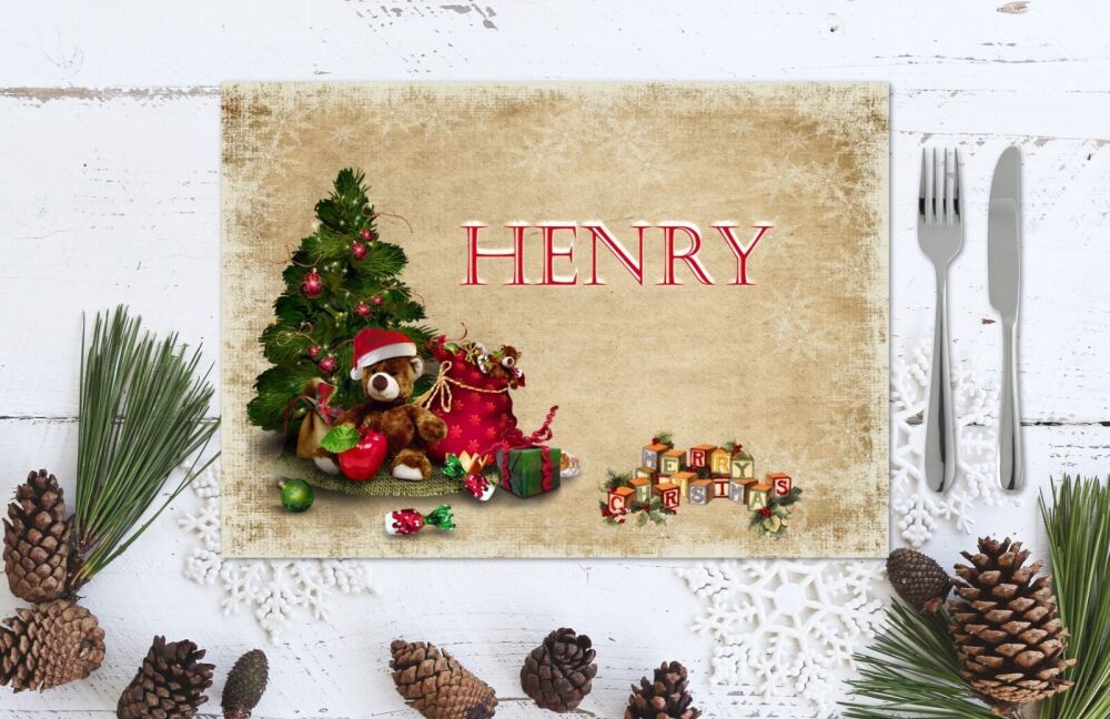 Personalised Laminated Christmas Teddy Table Place Mat