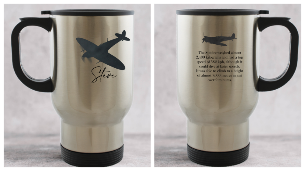 Personalised Spitfire Thermal Travel Mug WWII RAF Classic Flying Legends