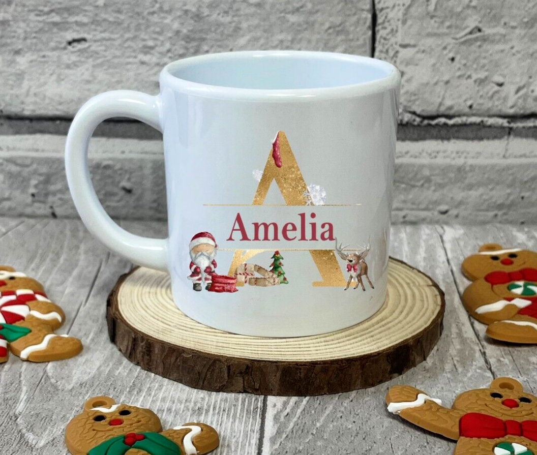 Personalised Christmas Child's Mug 6oz Polymer Santa & Reindeer Christmas Eve