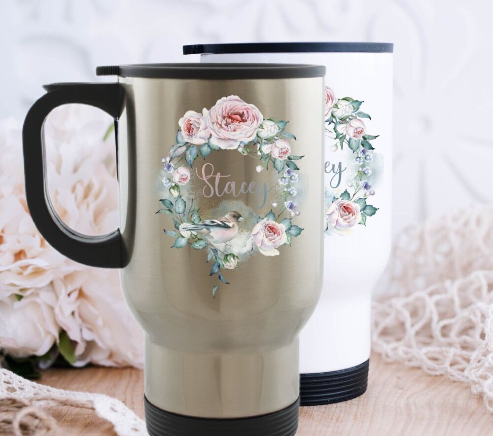 Personalised Floral Thermal Travel Mug Tea Coffee Gift