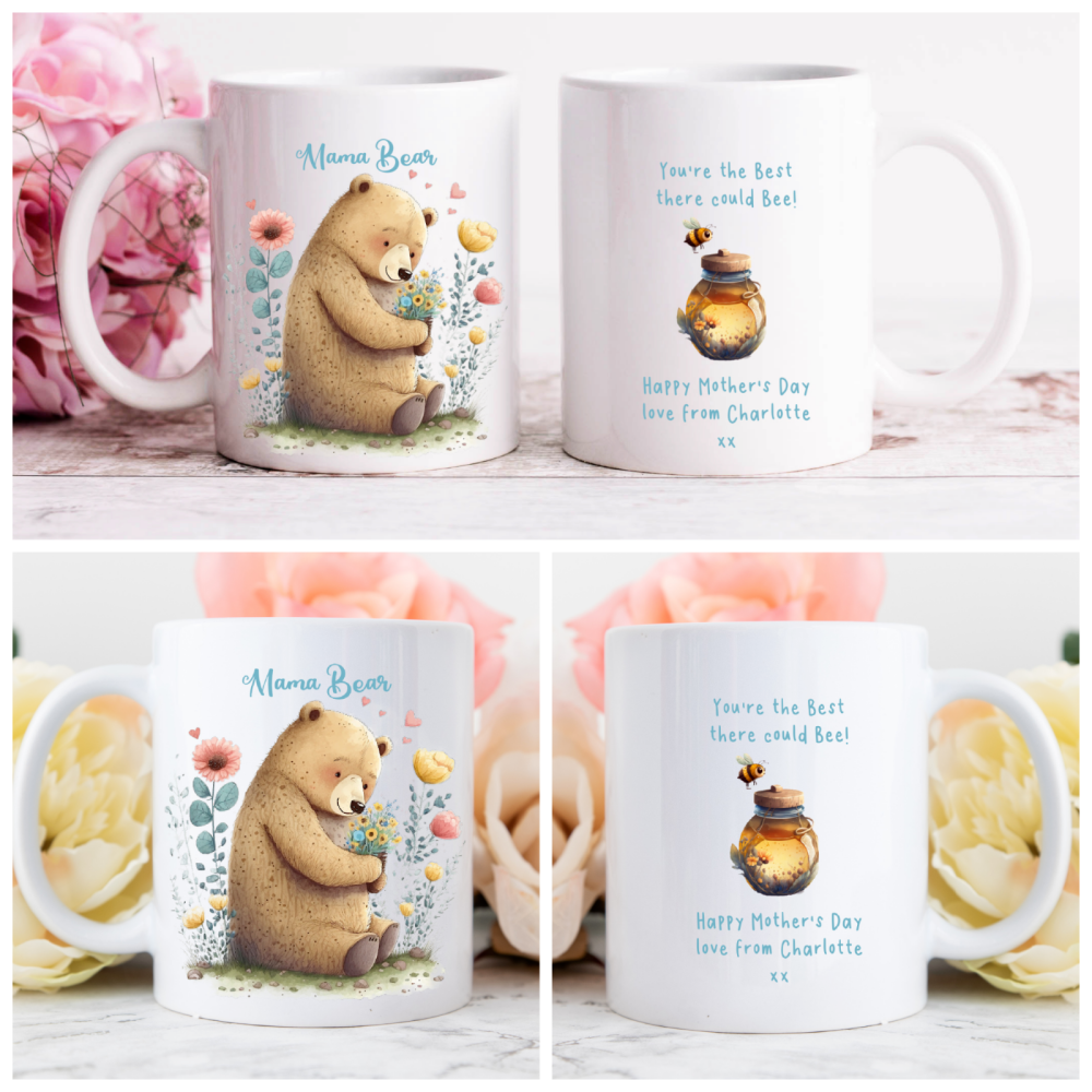 Mother's Day Mug - Personalised 'Mama Bear' Honey Bee Floral Mug Gift Idea