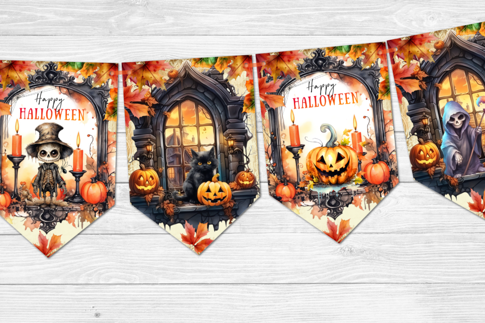Happy Halloween Bunting & Ribbon - Spooky Mirrors and Windows