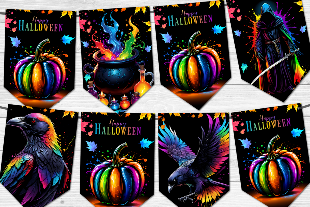 Halloween Bunting  Psychedelic Bright Neon Party Decoration