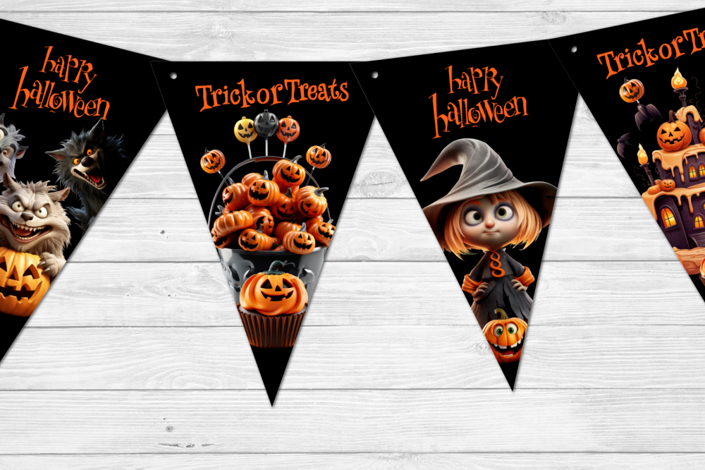 Novelty Halloween Bunting/Banner with Ribbon - Happy Halloween / Trick or Treats