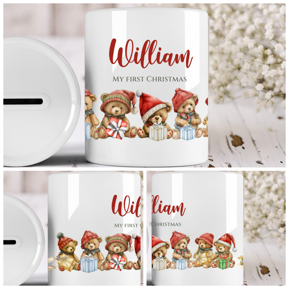 Personalised Children's Baby's First Christmas Money Box Ceramic Gift Idea