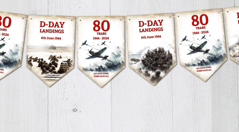 D-Day Bunting 80 Years Normandy Beach Landings Vintage Style Armed Forces Banner