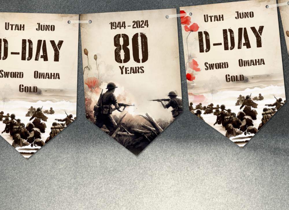 D-Day Beaches 80 Years Normandy Beach Landings Vintage Style Forces Bunting