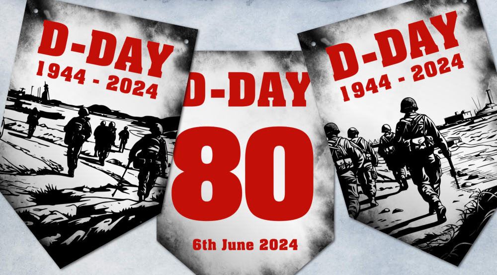 D-Day Normandy 80 Years Commemorative Armed Forces Bunting & Ribbon
