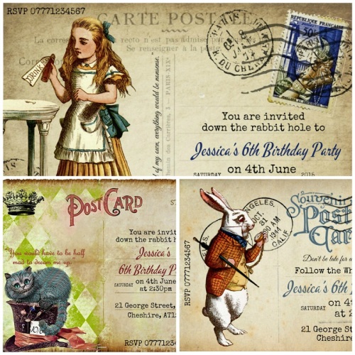 Alice in Wonderland Personalised Party/Wedding/Christening Invitation & Env