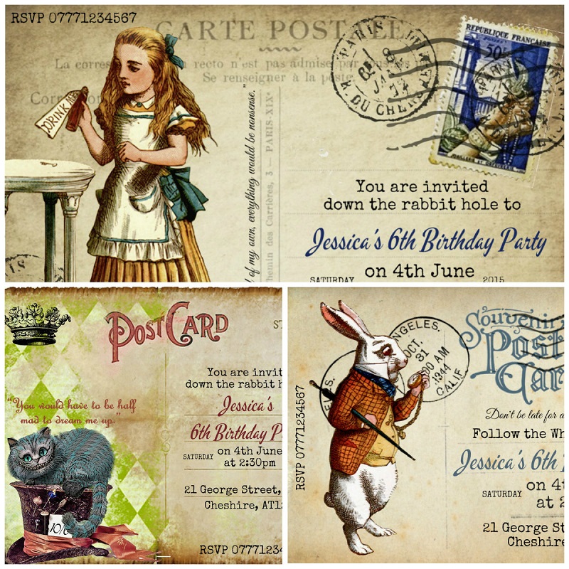 Alice in Wonderland Personalised Party/Wedding/Christening Invitation & Envelope