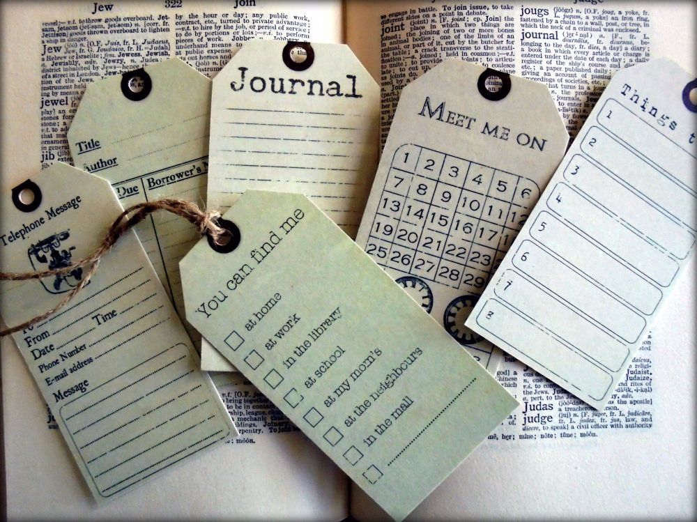 6 Office/Journal Vintage Style Tags