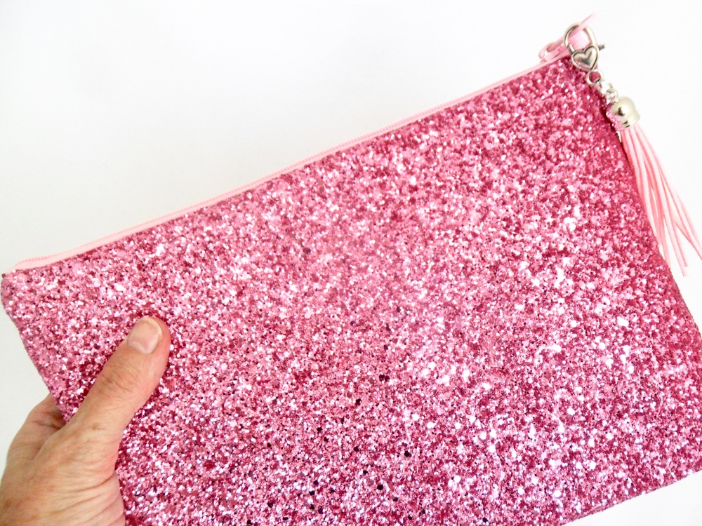 Pink Sequined cotton clutch bag