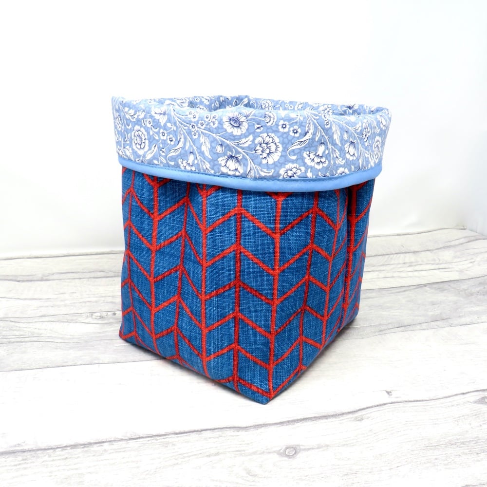 Large blue fabric storage bin