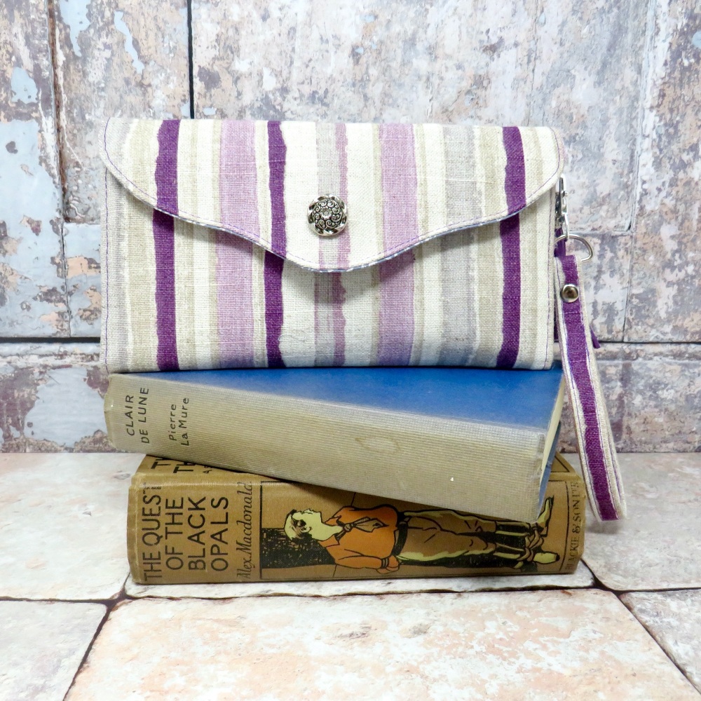Purple striped clutch wallet