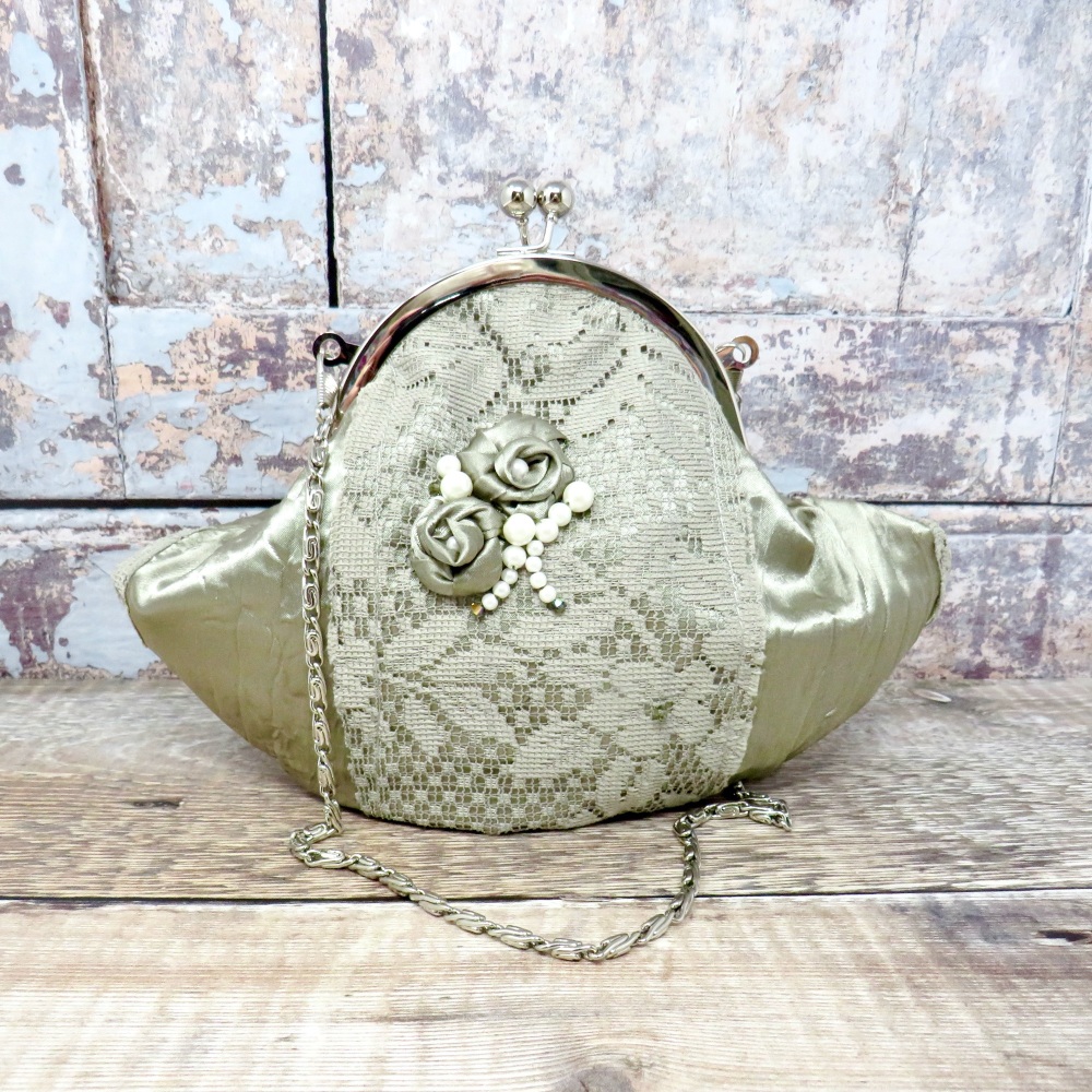 Vintage style satin and lace bag
